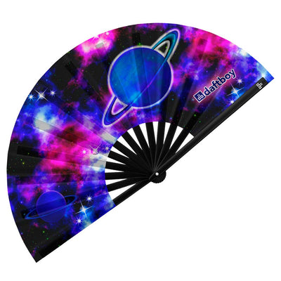 Uranus In Space Rave Bamboo Folding Hand Fan / Clack Fan - Large