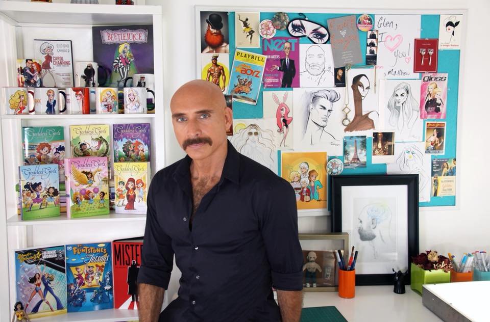Illustrator Glen Hanson in his studio, who designed a line of Daftboy fans