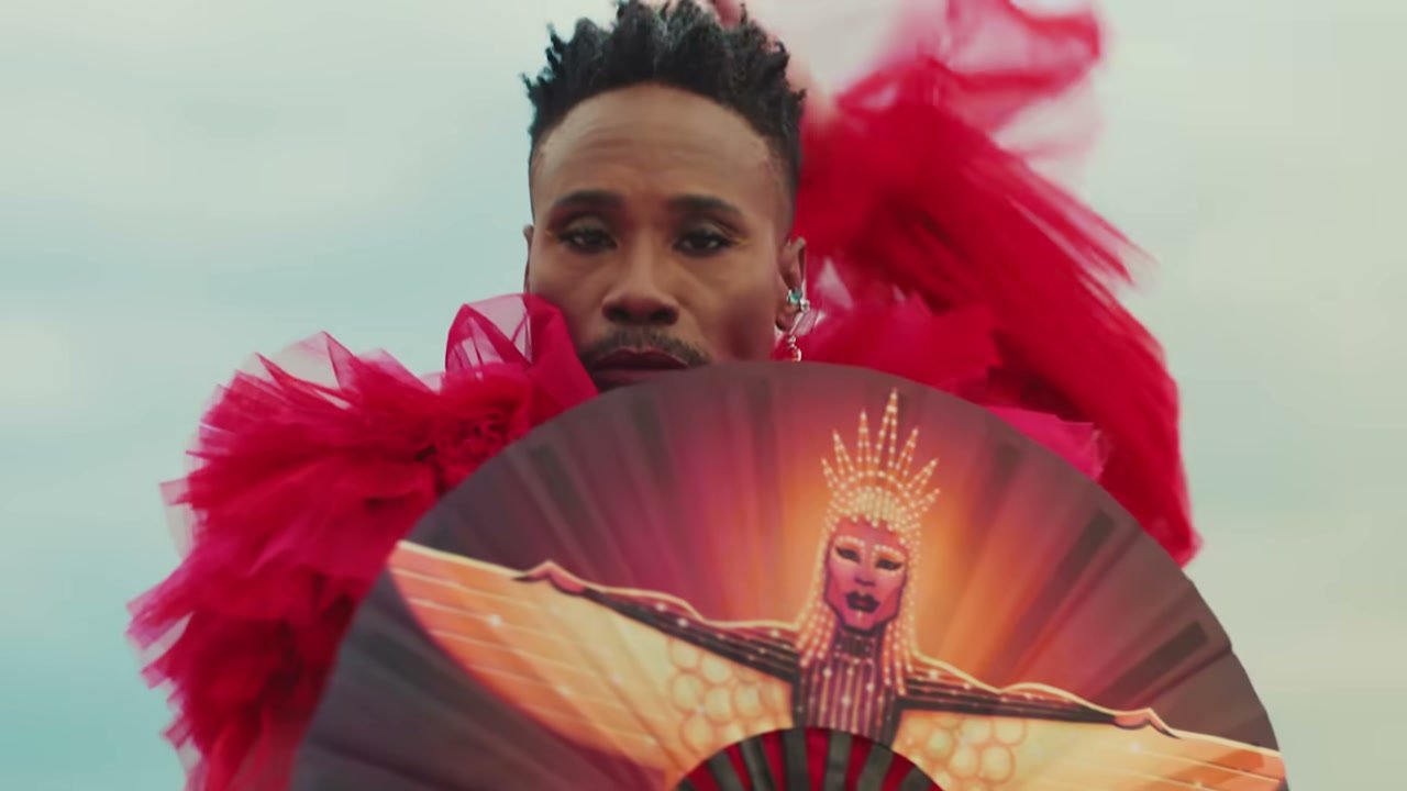 Billy Porter behind a custom Daftboy portrait fan in the Children music video
