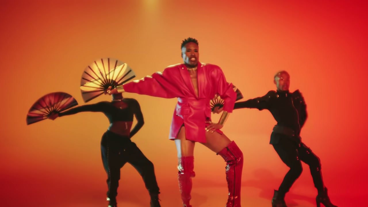 Billy Porter and dancers with gold Daftboy fans in the Children music video