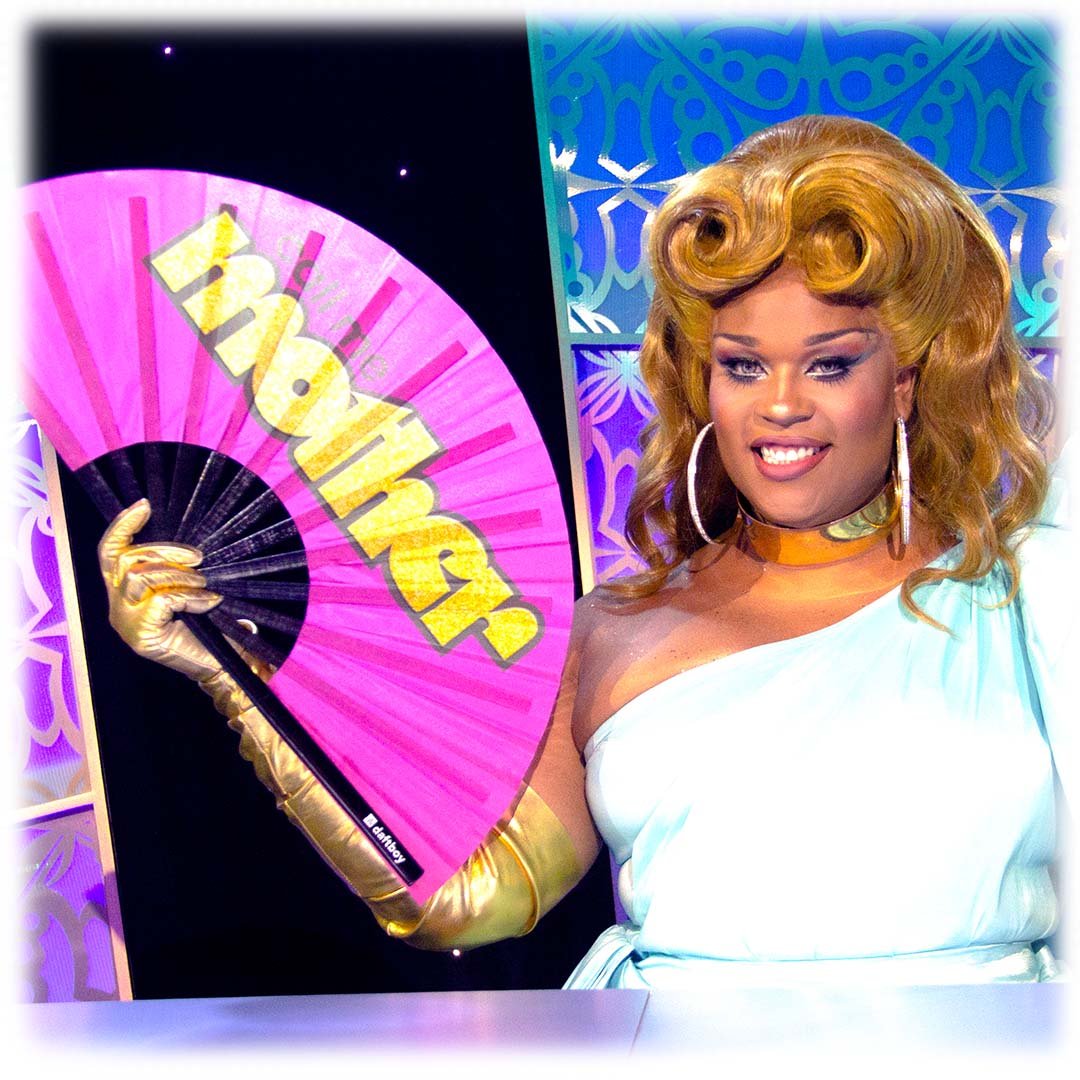 The host of OUTtv's Call Me Mother with an official Daftboy fan