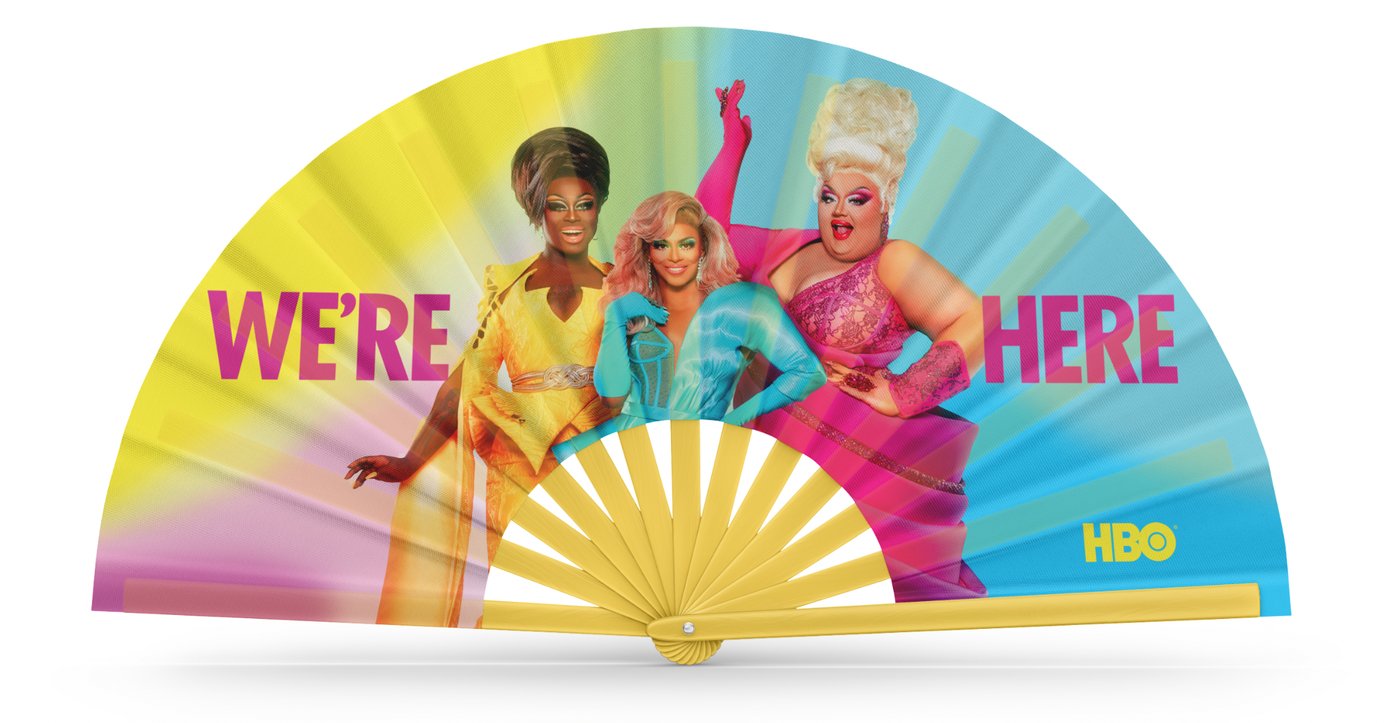 The custom Daftboy fan designed for HBO's We're Here 2021