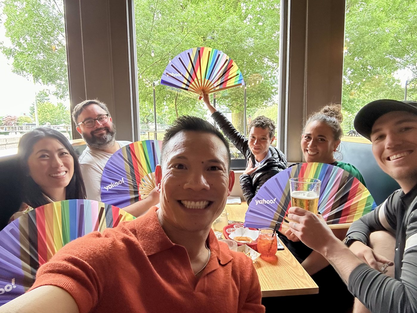 Yahoo employees celebrating Pride with custom Daftboy fans